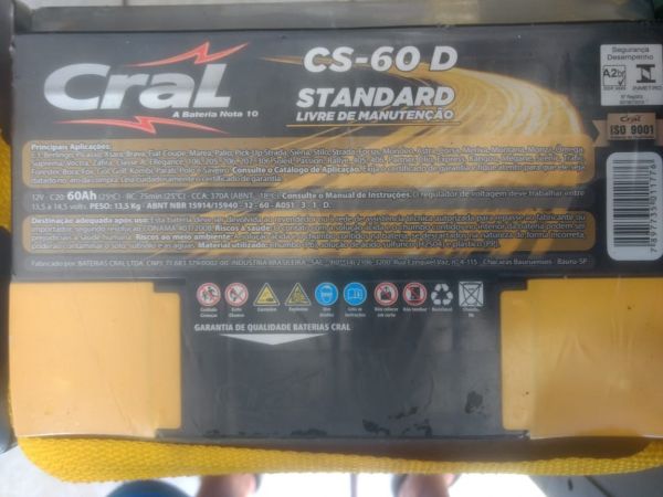 BATERIA CRAL 60 AMPERES 5X SEM JUROS A BASE DE TROCA